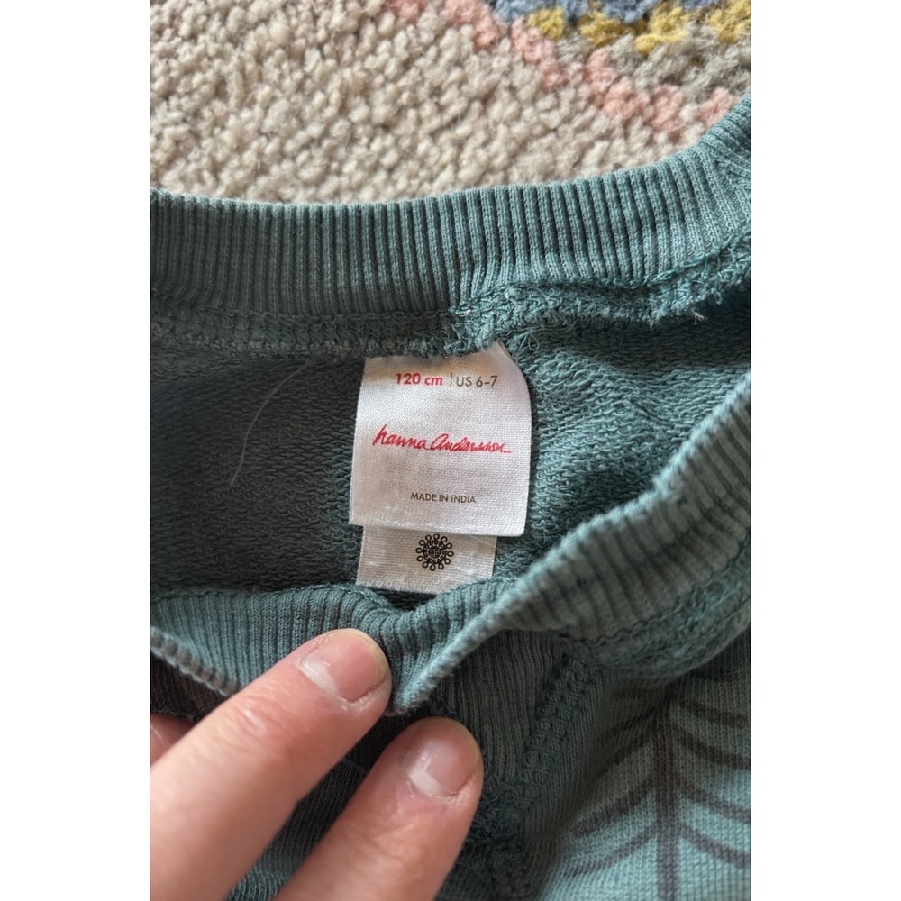 Hanna Andersson Kids Pine Tree Forest Print Sweatshirt Teal Green Size 120 US6-7 - Picture 2 of 4